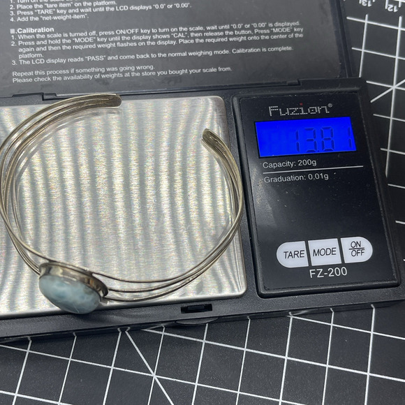 Sterling Silver 925 Oval Larimar Cuff Bracelet 13.8g 8 Inches - Picture 7 of 8